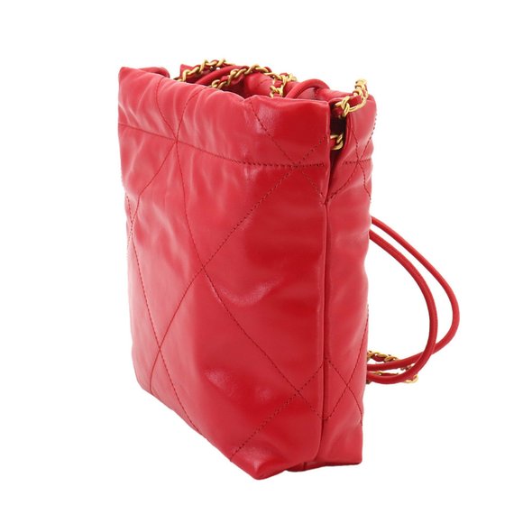 CHANEL 22 2way Chain Hand Shoulder Bag Leather Red AS3980 Mini - Picture 3 of 9